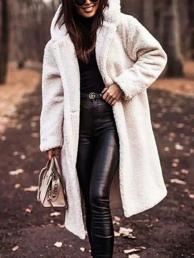 Stefani - Abrigo Polar Largo con Capucha de Moda