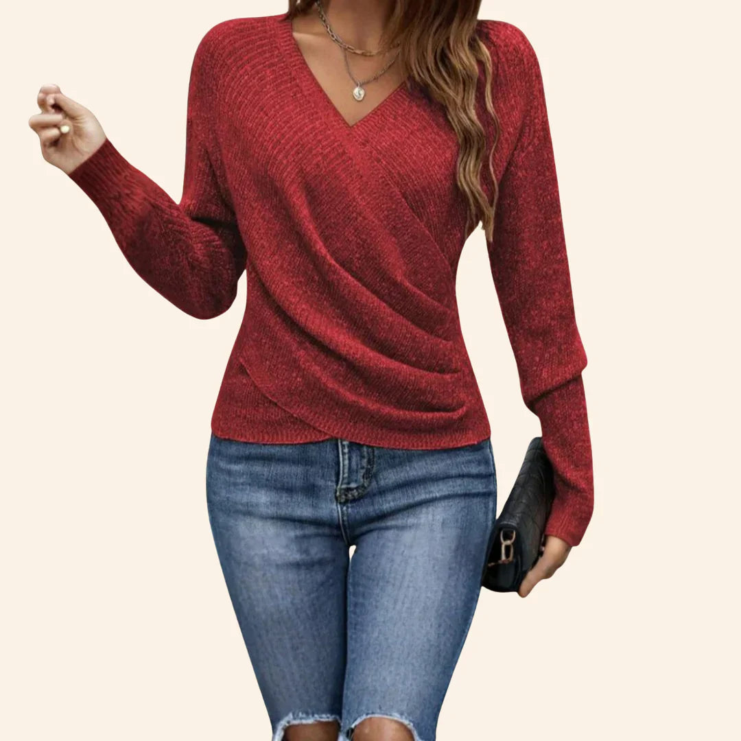Amalya - Elegant Crossed Cotton Sweater