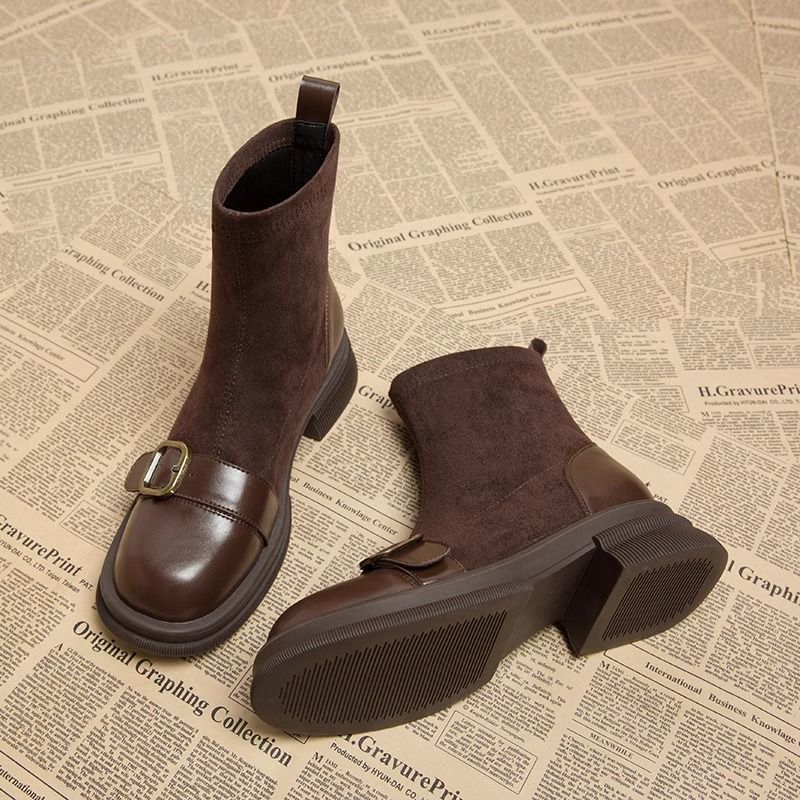 Adelita - Élégantes Bottes Bi Matière en Daim et Cuir