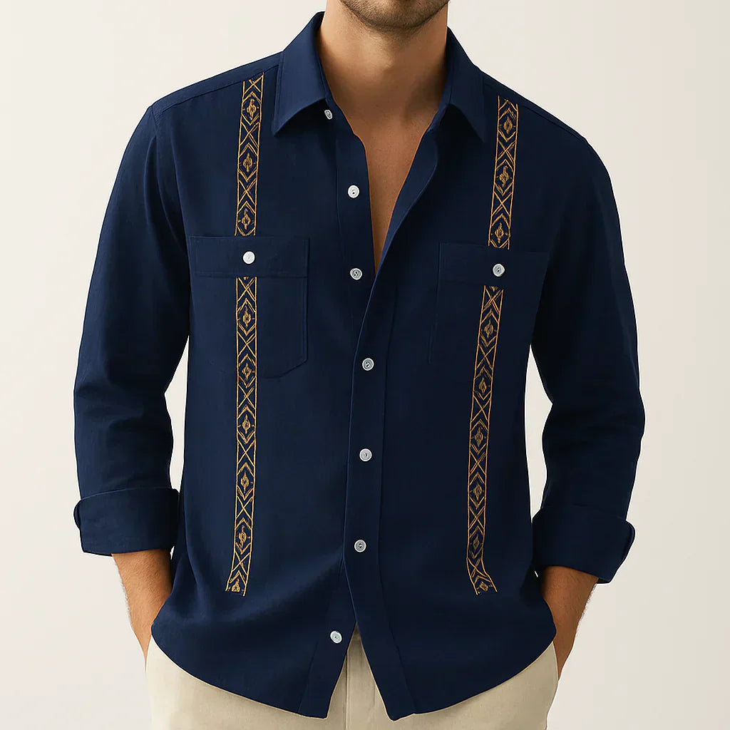 Afonso - Luksuriøs Broderet Afslappet Hørskjorte