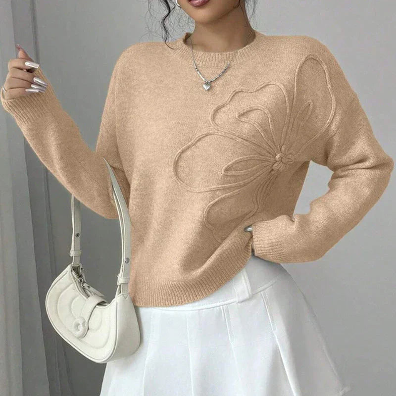 Eléna - Élégant Pull en Maille Supérieure Fleur Délicate
