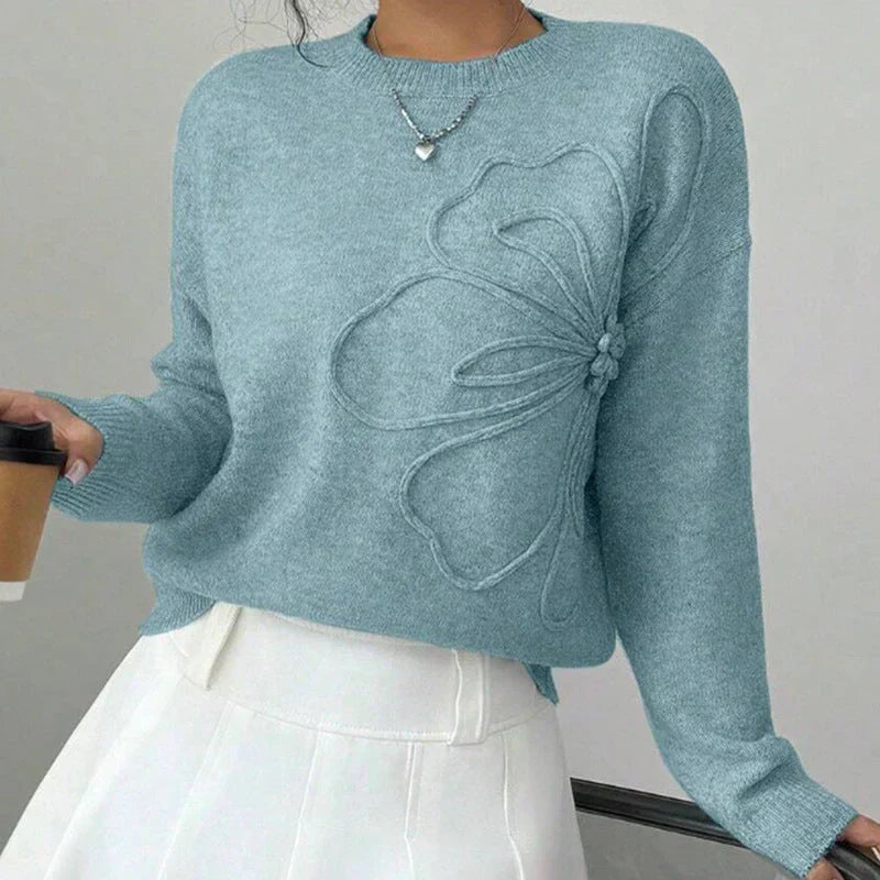 Eléna - Élégant Pull en Maille Supérieure Fleur Délicate
