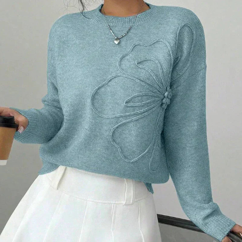 Eléna - Élégant Pull en Maille Supérieure Fleur Délicate
