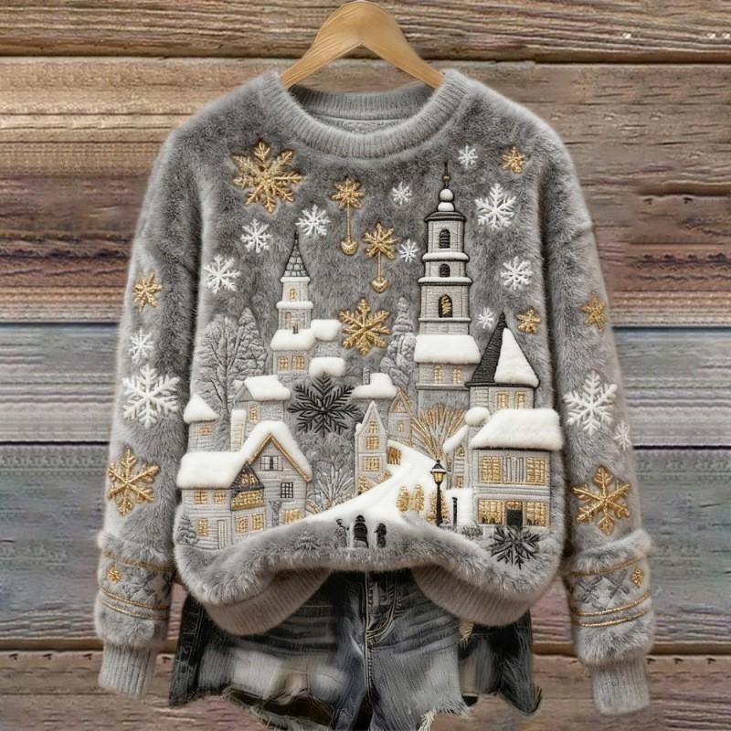 Hilda - Pull Polaire Doux Village Enneigé