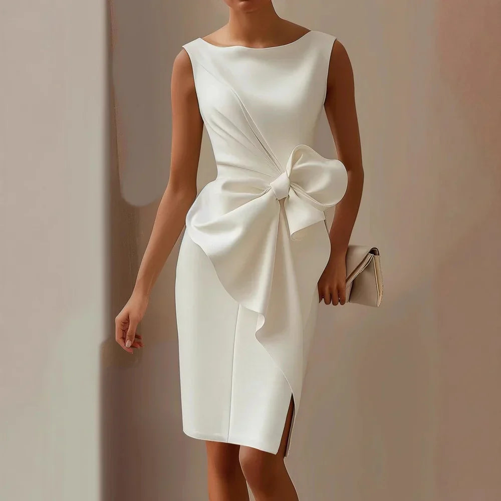 Carina - Elegant Fitted Satin Dress with Bow