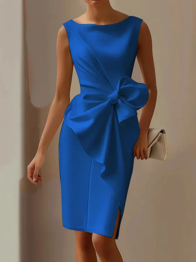 Carina - Elegant Fitted Satin Dress with Bow