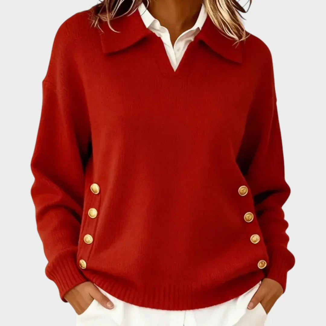 Célia - Suéter Polo Elegante de Punto Premium