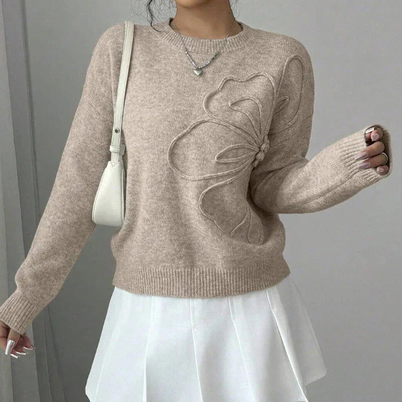 Eléna - Élégant Pull en Maille Supérieure Fleur Délicate