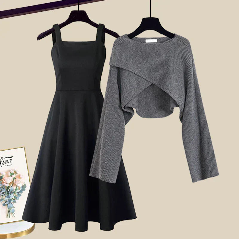 Martina - Ensemble Élégant en Maille Robe Noire