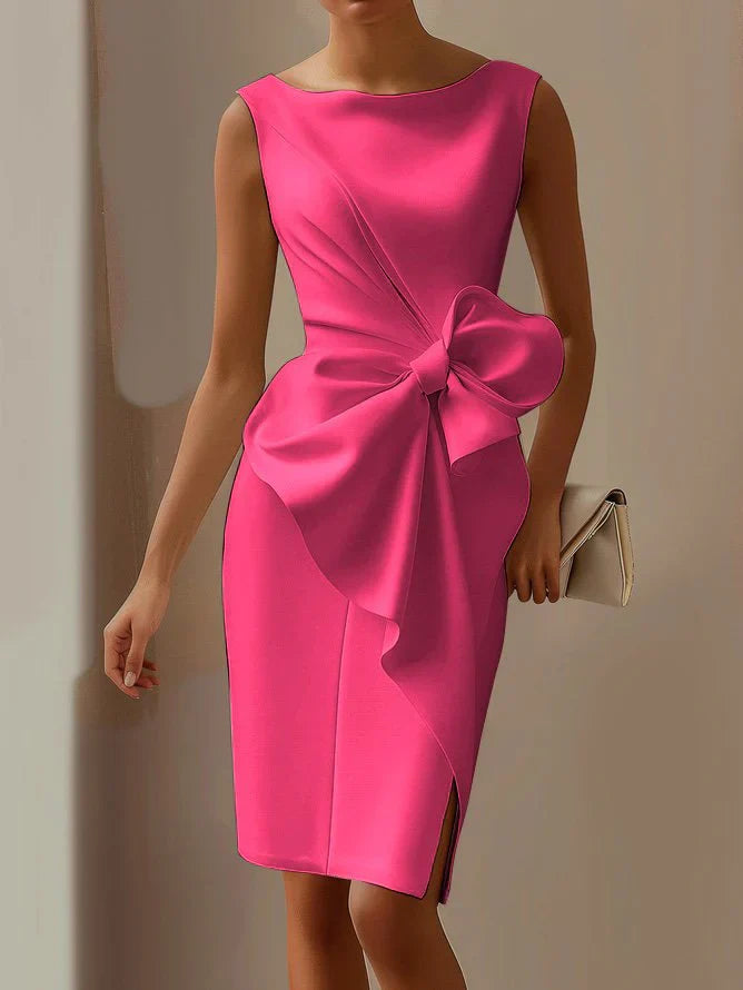Carina - Elegant Fitted Satin Dress with Bow