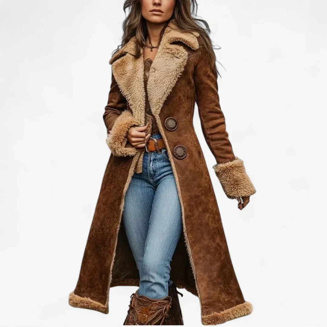 Iolande - Long Manteau en Daim Doublure Sherpa
