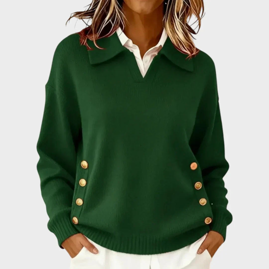 Célia - Suéter Polo Elegante de Punto Premium