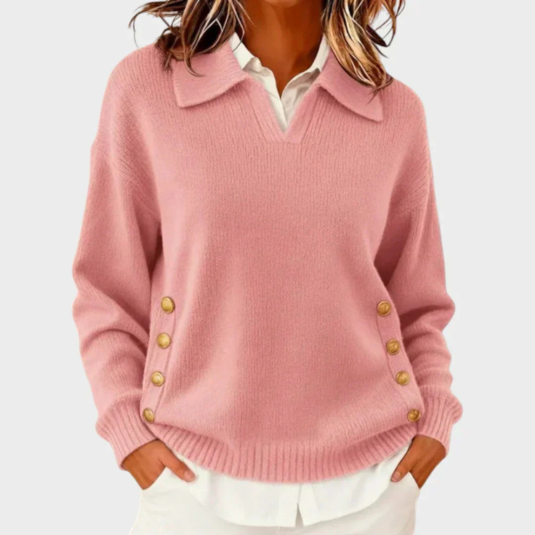 Célia - Suéter Polo Elegante de Punto Premium