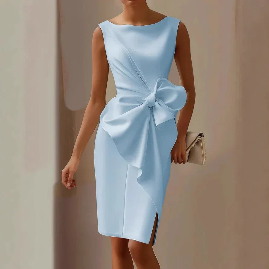Carina - Elegant Fitted Satin Dress with Bow