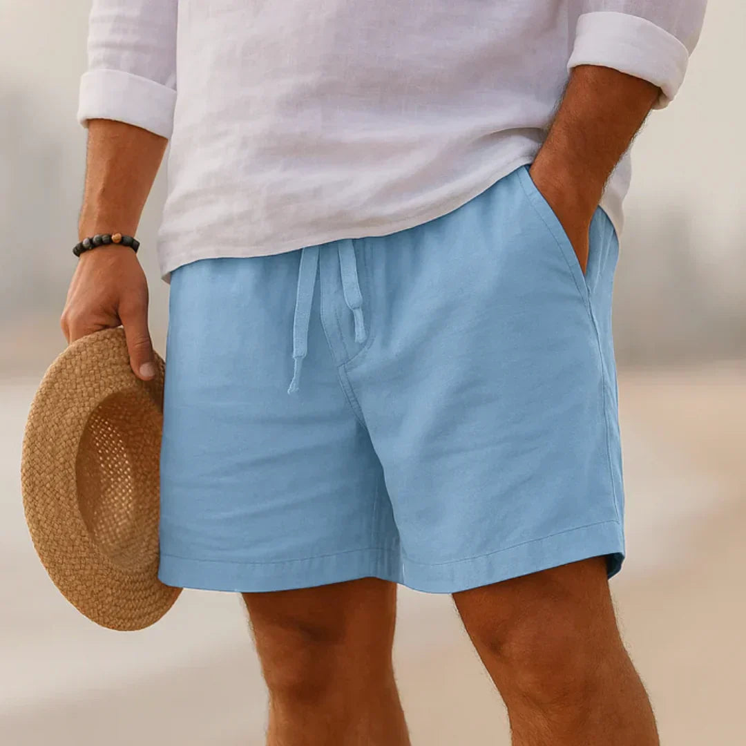 David - Shorts Exclusivos de Mezcla de Algodón y Lino