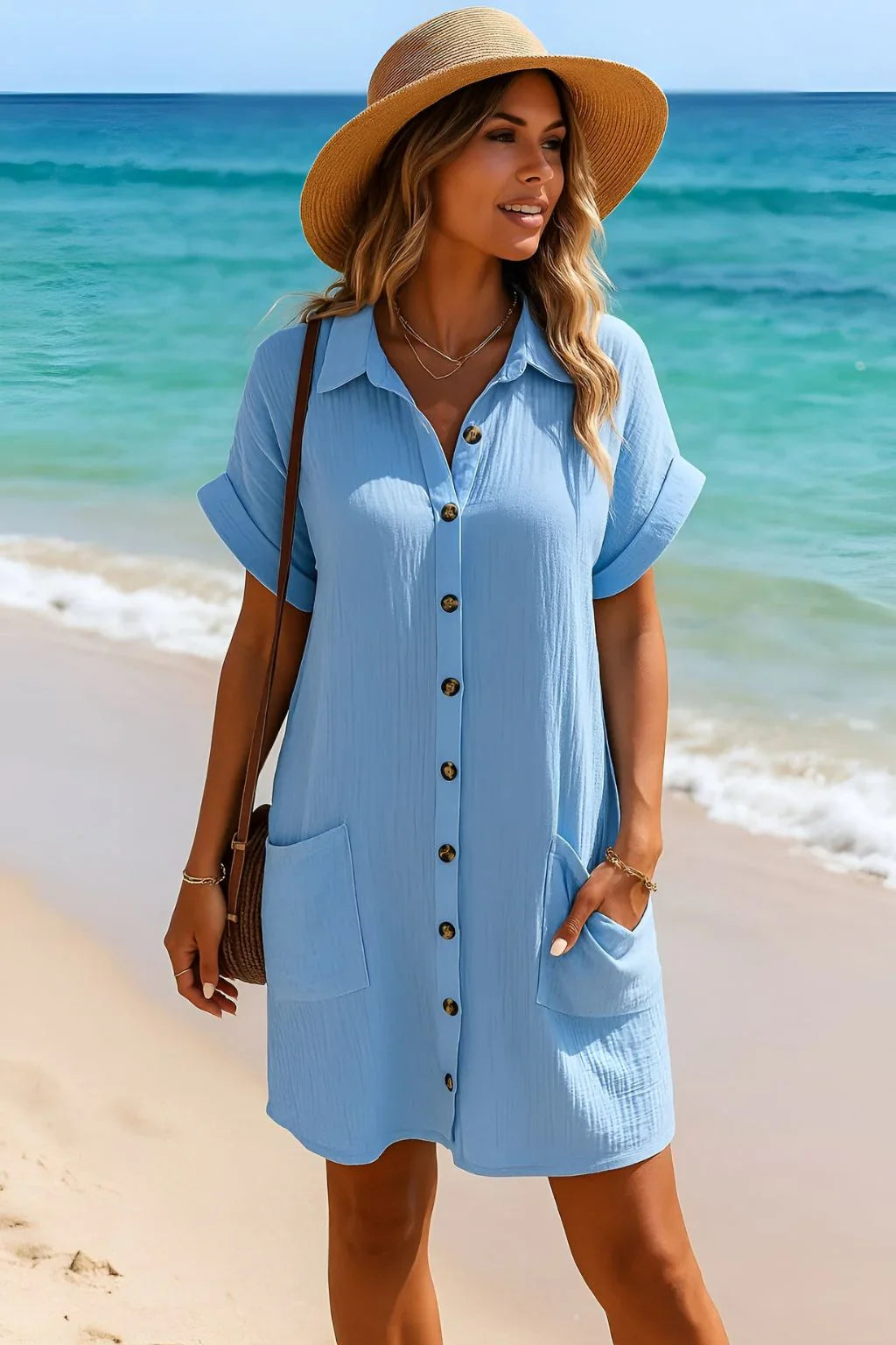 Manel - Elegantné Priedušné Košeľové Šaty s Gombíkmi