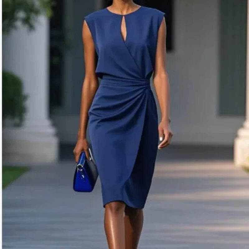 Larisa - Elegantné Chic Midi Šaty so Sťahovaním v Páse