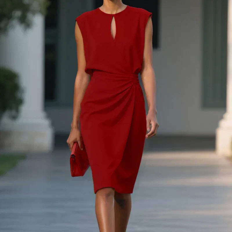 Larisa - Elegantné Chic Midi Šaty so Sťahovaním v Páse