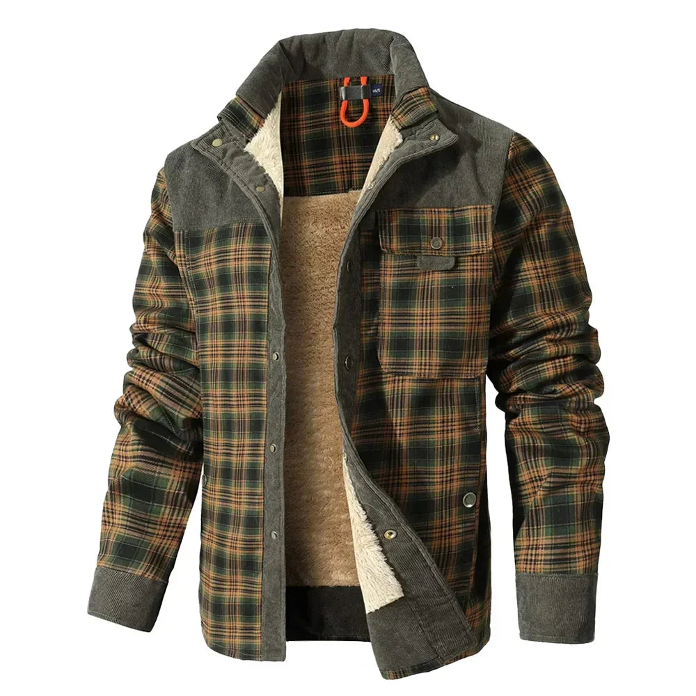 Daan - Veste à Carreaux Doublure Sherpa Détails en Velours Côtelé