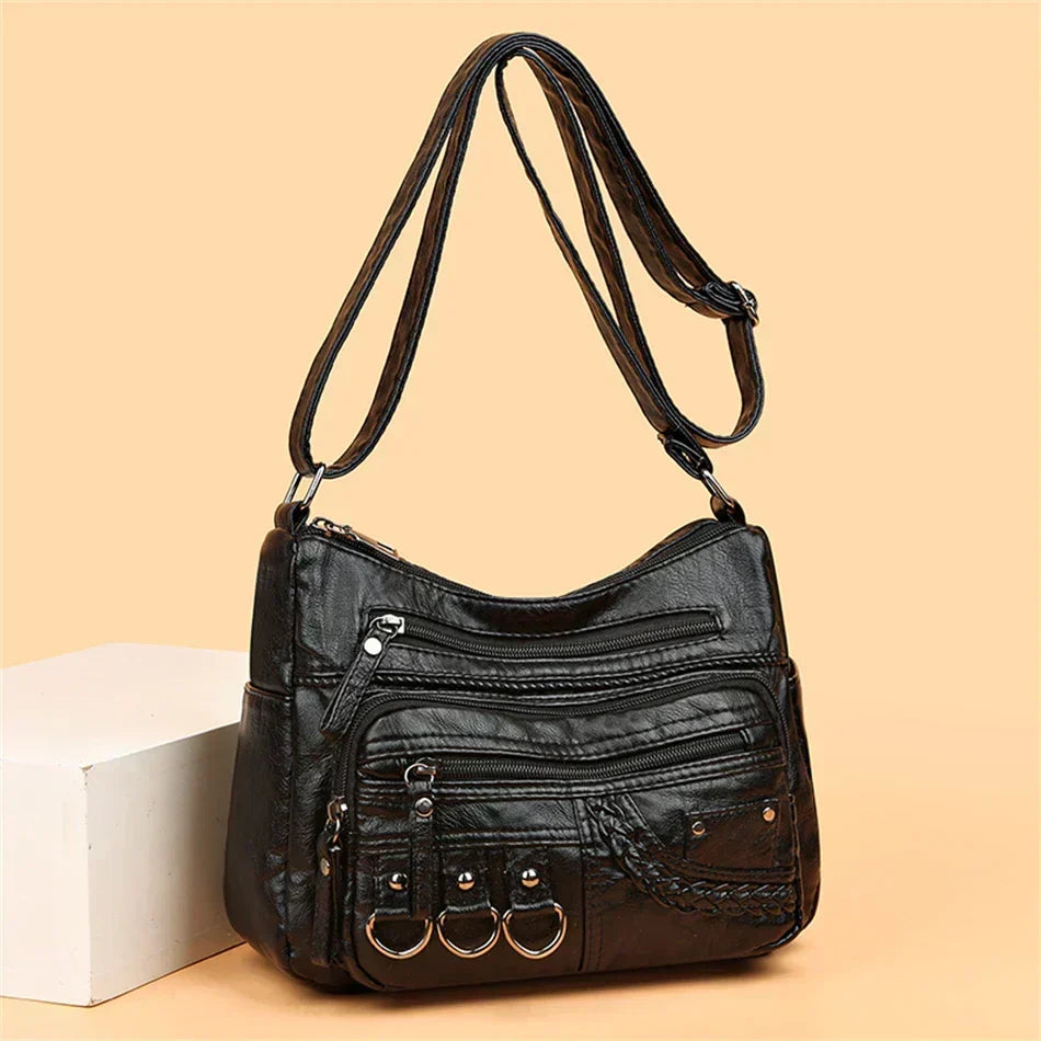 Bouchra - Bolso de Cuero al Hombro Multibolsillos