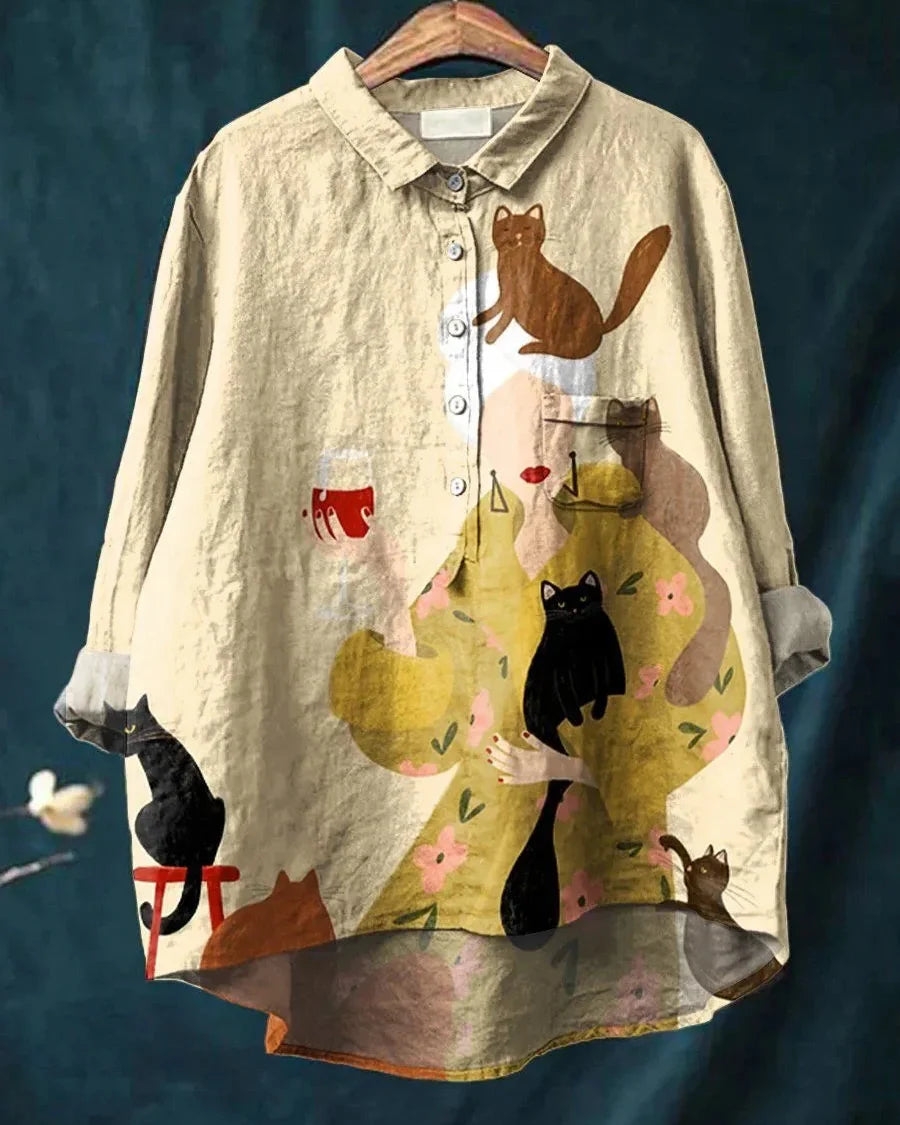 Shun - Kunstnerisk Dyreprint Bomuldsbluse