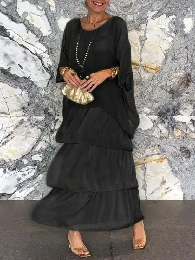 Anika - Lang Kjole med Romantiske Flæser