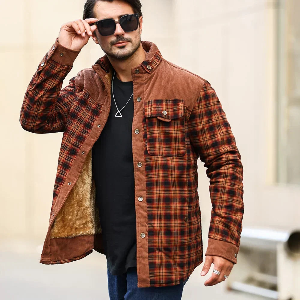 Daan - Veste à Carreaux Doublure Sherpa Détails en Velours Côtelé