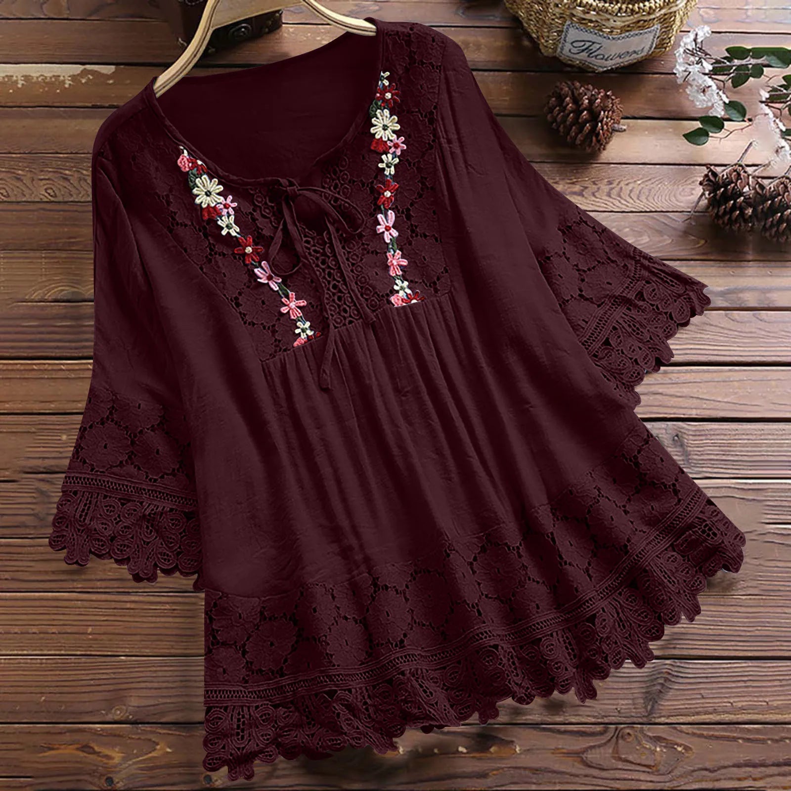 Sayana - Boheme Chic Broderet Bomuldsbluse
