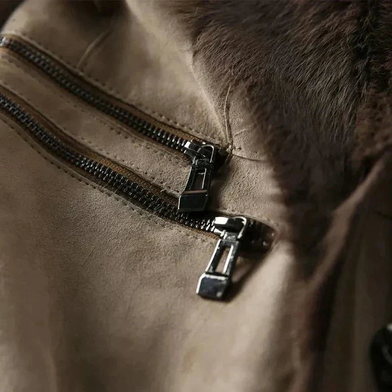 Tiziana - Semišový Kabát s Kožušinou