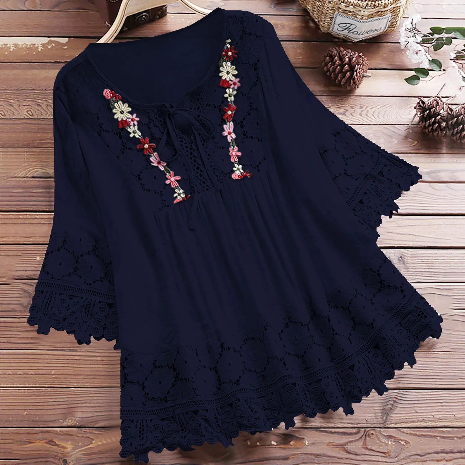 Sayana - Boheme Chic Broderet Bomuldsbluse