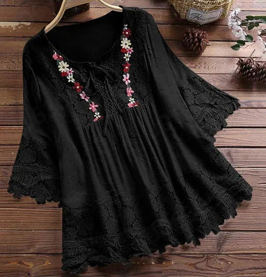 Sayana - Boheme Chic Broderet Bomuldsbluse