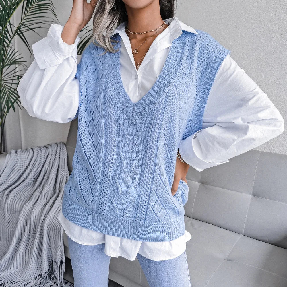 Clodette - Bezrukávová Pletená Košilová Blůzka