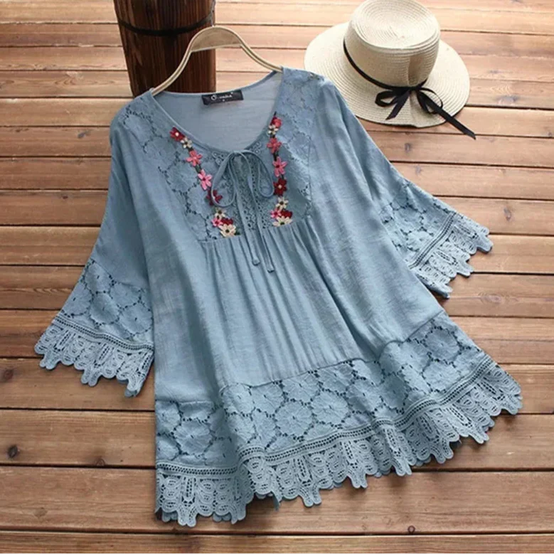 Sayana - Boheme Chic Broderet Bomuldsbluse