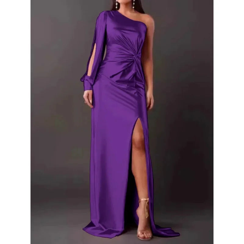 Marisol - Elegantné Asymetrické Večerné Šaty zo Saténu