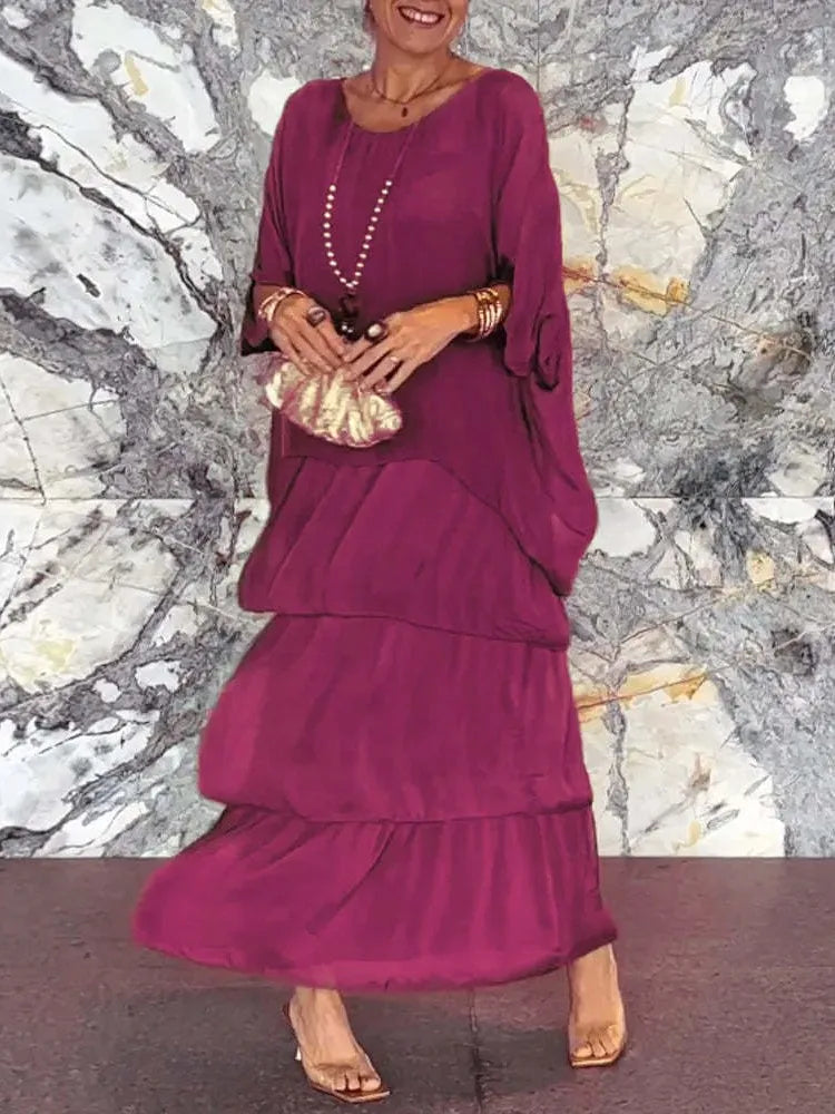 Anika - Lang Kjole med Romantiske Flæser