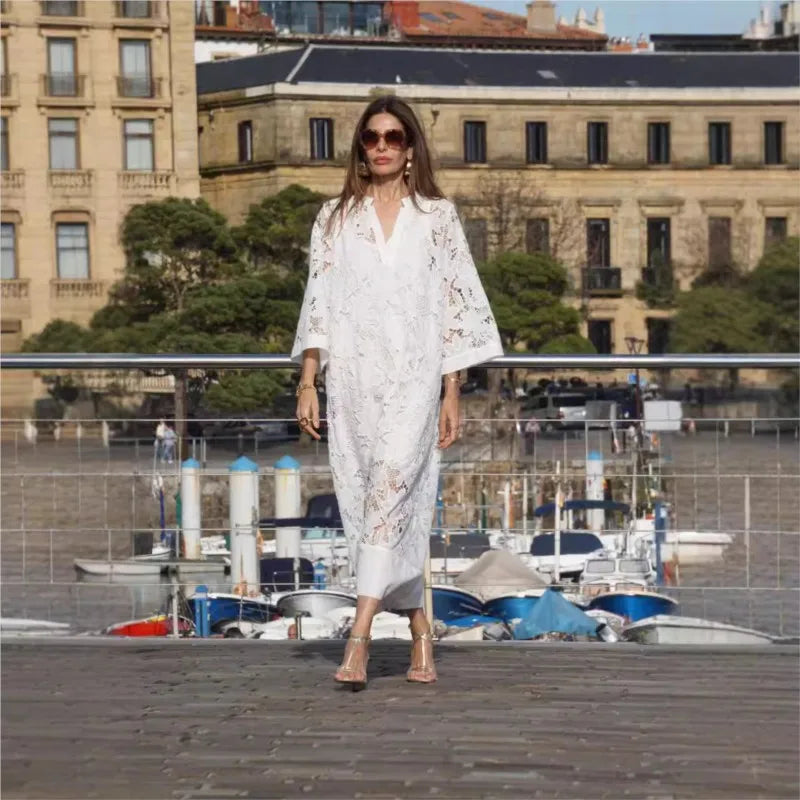 Selah - Dlhé Biele Šaty s Čipkovou Podšívkou