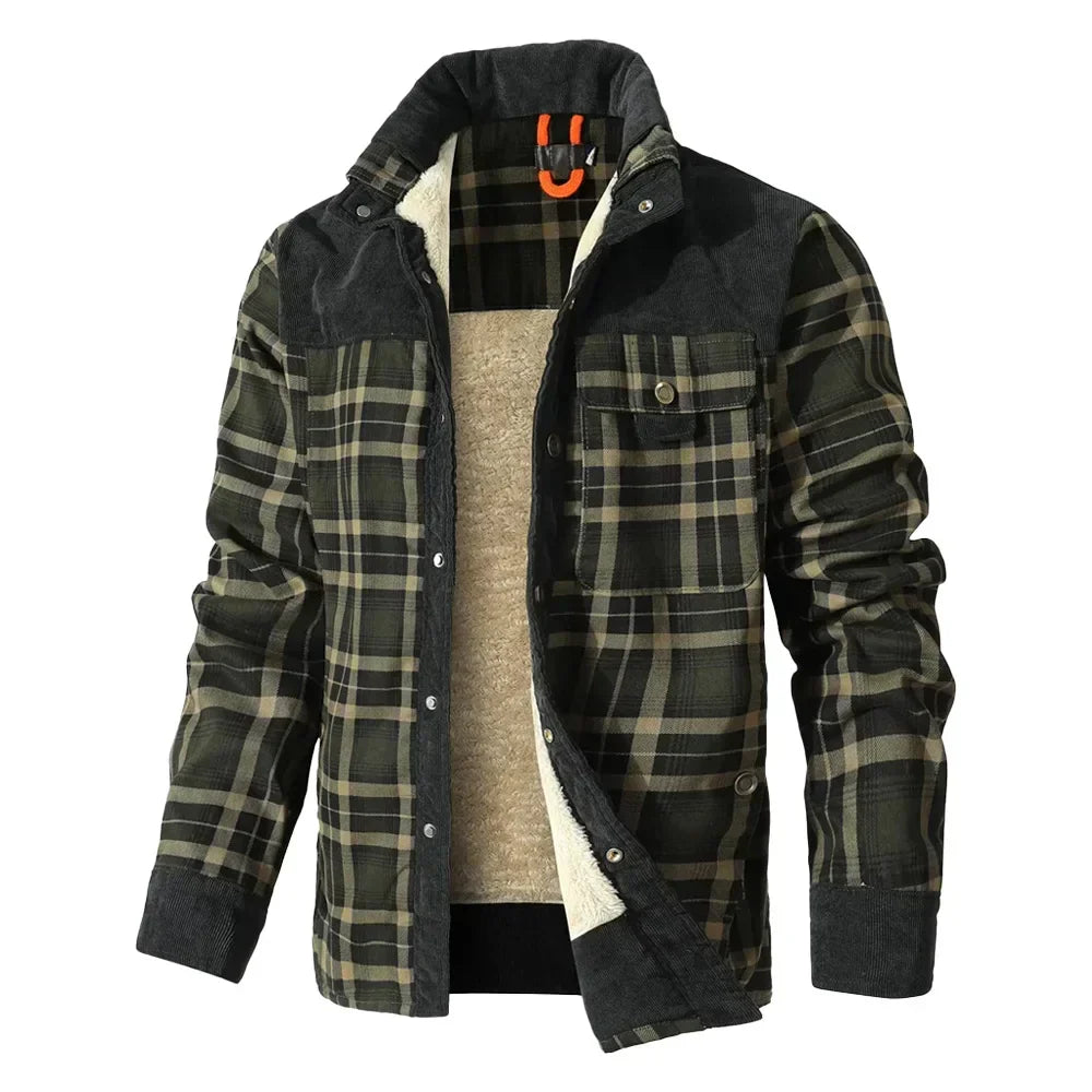 Daan - Veste à Carreaux Doublure Sherpa Détails en Velours Côtelé