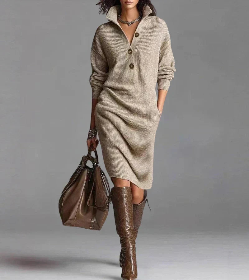 Jenna - Vestido de Invierno con Botones de Punto