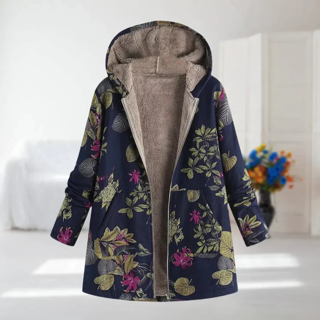 Doris - Květovaná Fleece Bunda S Kapucí