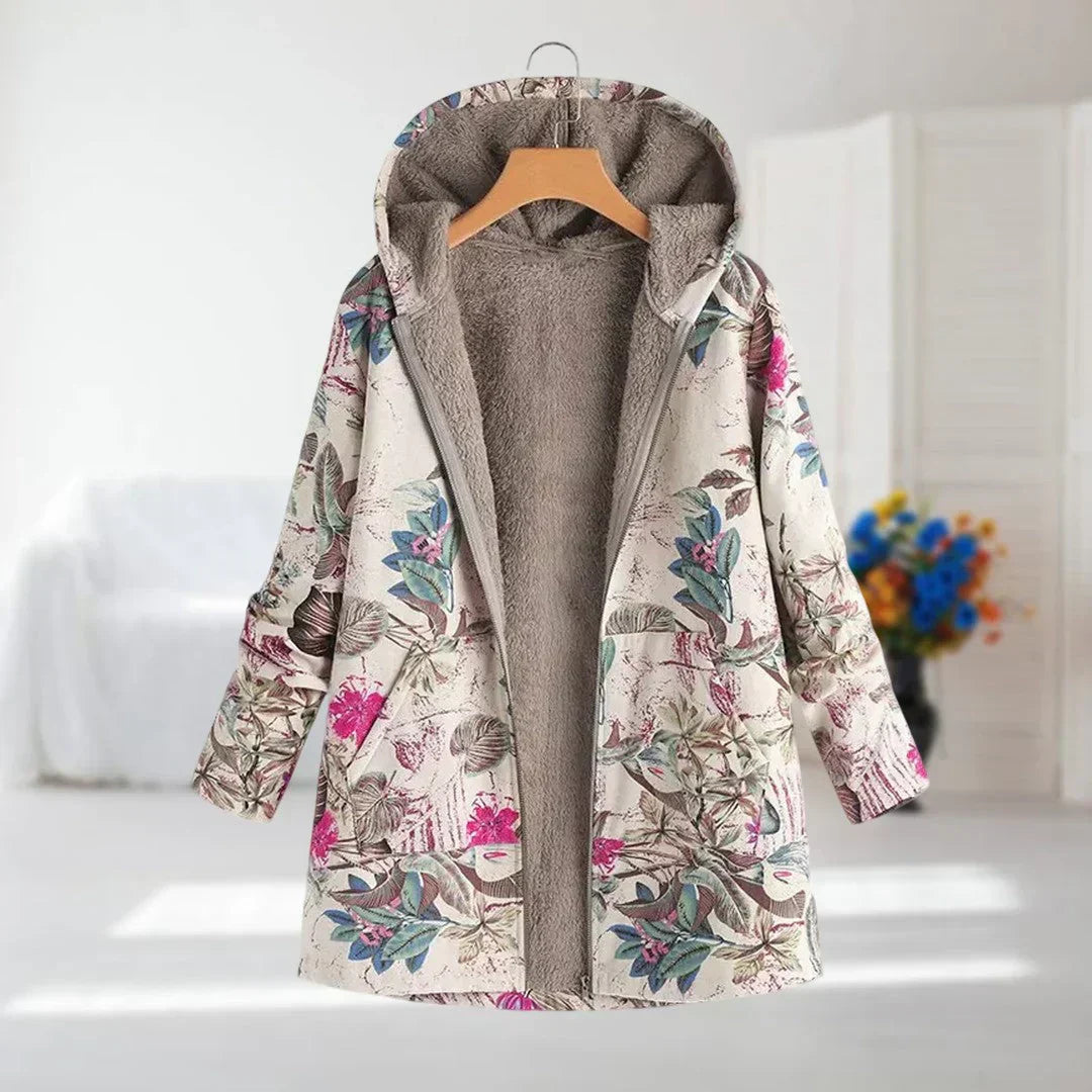 Doris - Květovaná Fleece Bunda S Kapucí