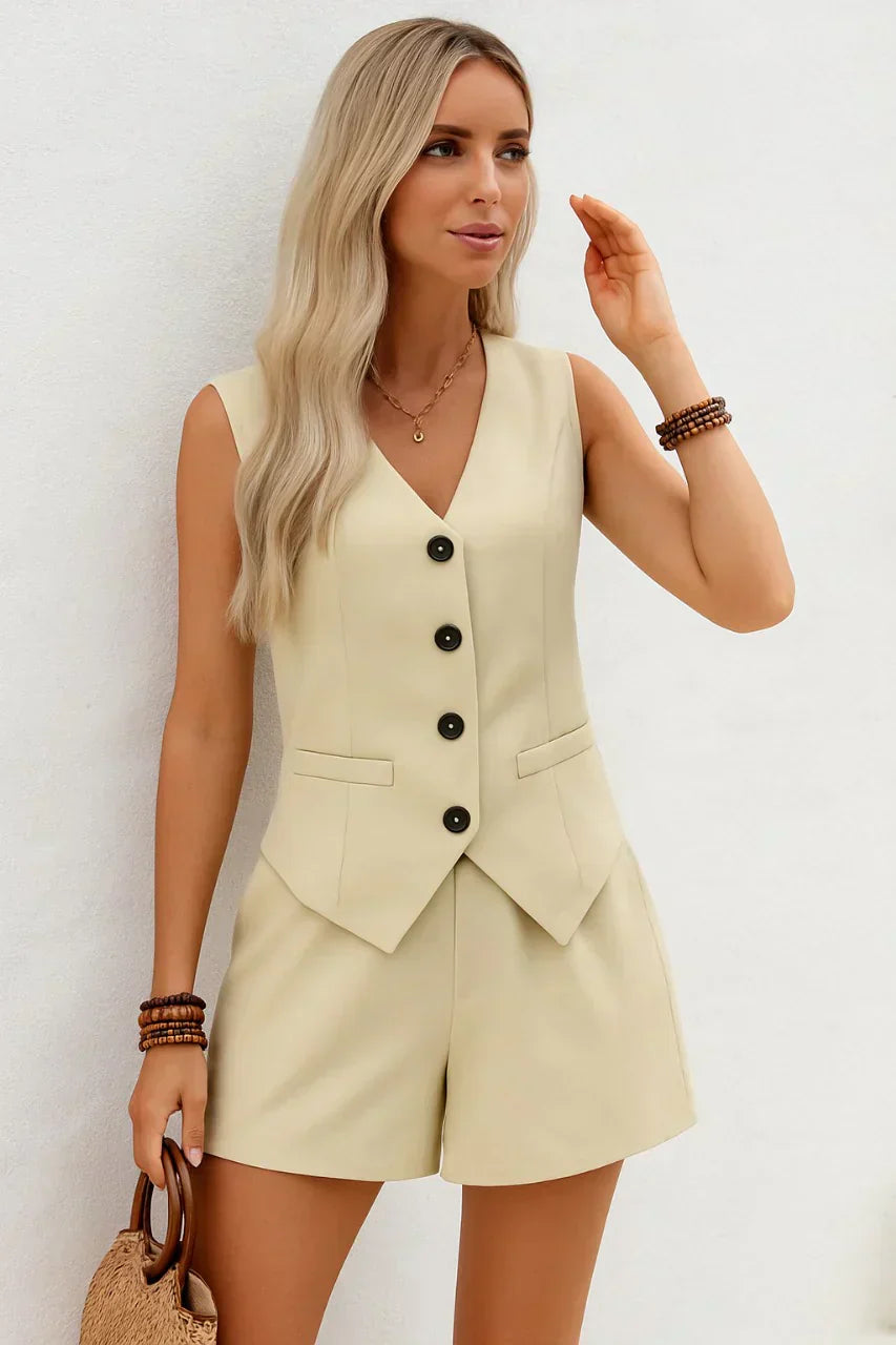 Tina - Elegant Sommersæt | Vesttop & Højtaljede Shorts