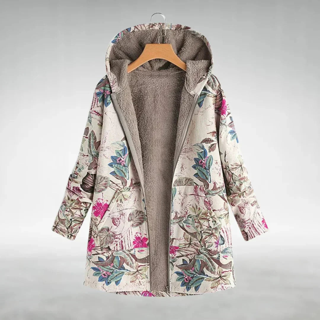 Doris - Květovaná Fleece Bunda S Kapucí