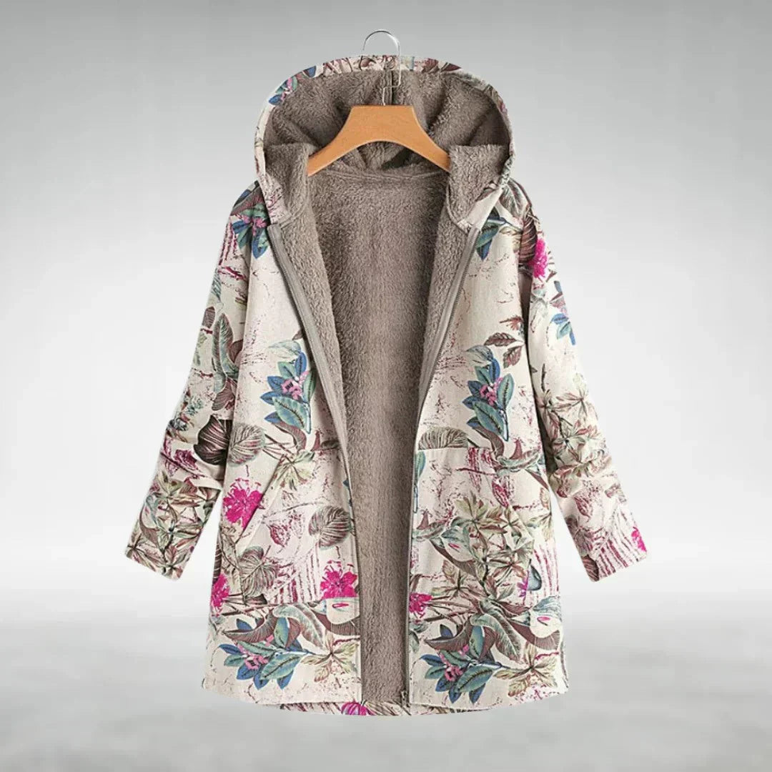 Doris - Květovaná Fleece Bunda S Kapucí