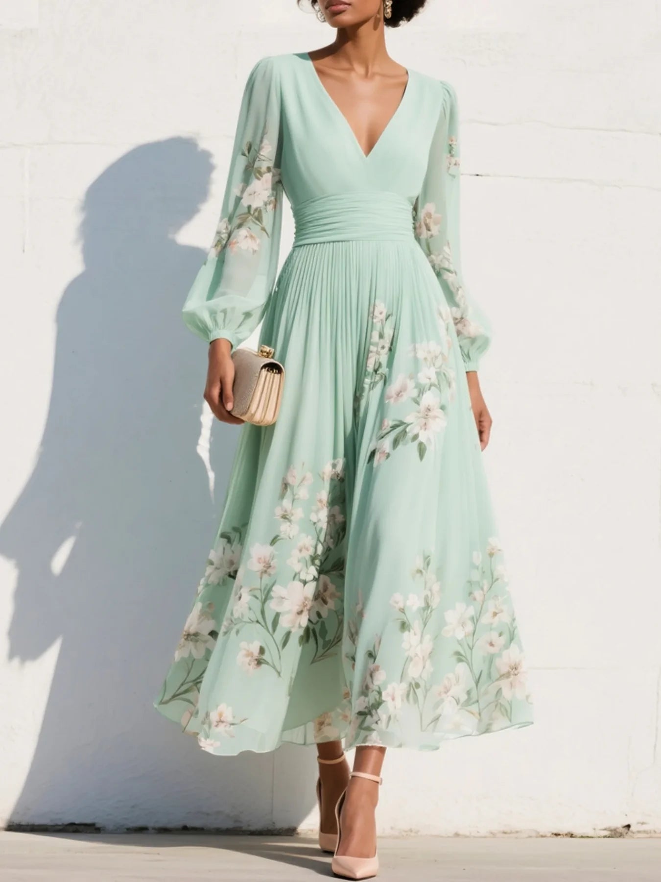Basma - Vestido Ajustado de Gasa con Estampado Floral Femenino