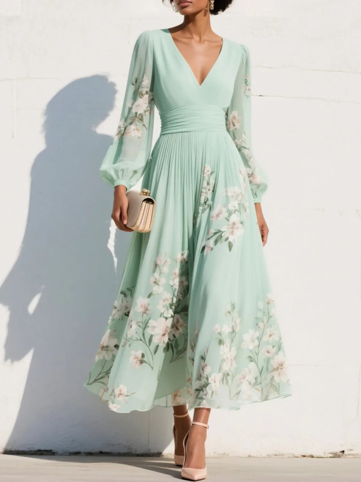 Basma - Vestido Ajustado de Gasa con Estampado Floral Femenino