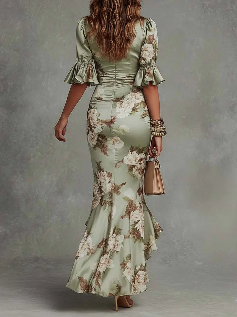 Anastasia - Vestido Elegante De Satén Floral