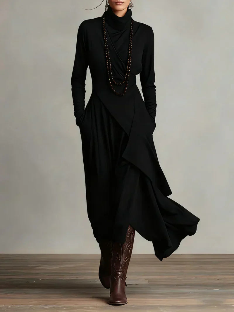Petra - Longue Robe Asymétrique Col Roulé Chic
