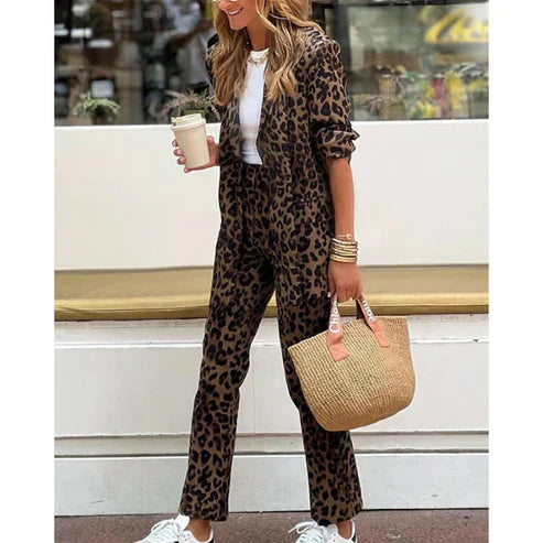 Nemera - Blazer y Pantalón Casual Chic Leopardo