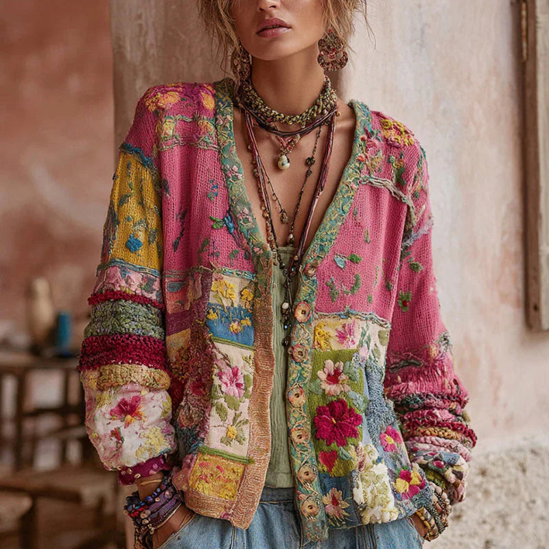 Ginny - Cárdigan de Patchwork Texturizado Hecho a Mano