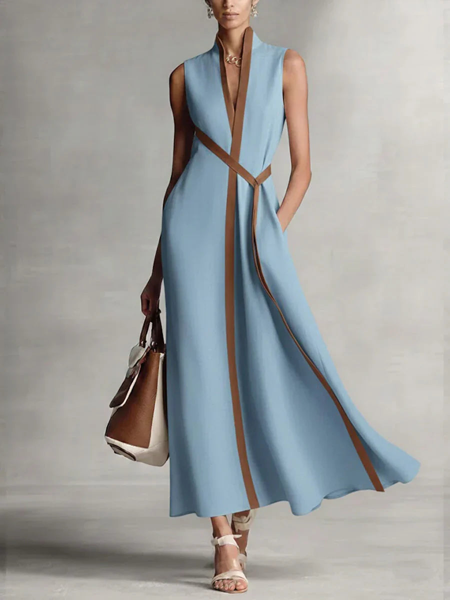 Maram - Vestido Maxi de Lino Sofisticado con Cinturón